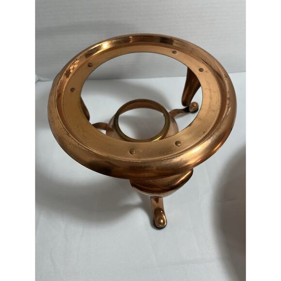Vintage Copper Chafing Dish with Double Boiler and Fuel Holder 4 Piece Set - Picture 4 of 9